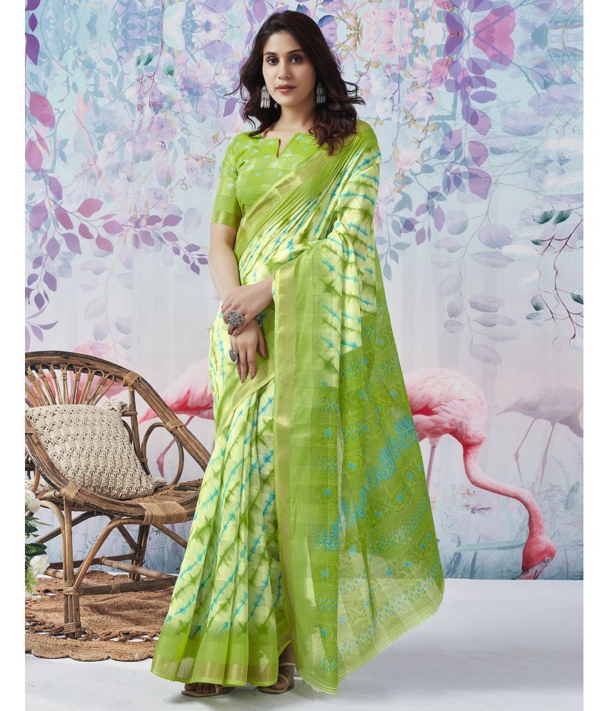     			Samah Cotton Blend Printed Saree With Blouse Piece - Light Green ( Pack of 1 )