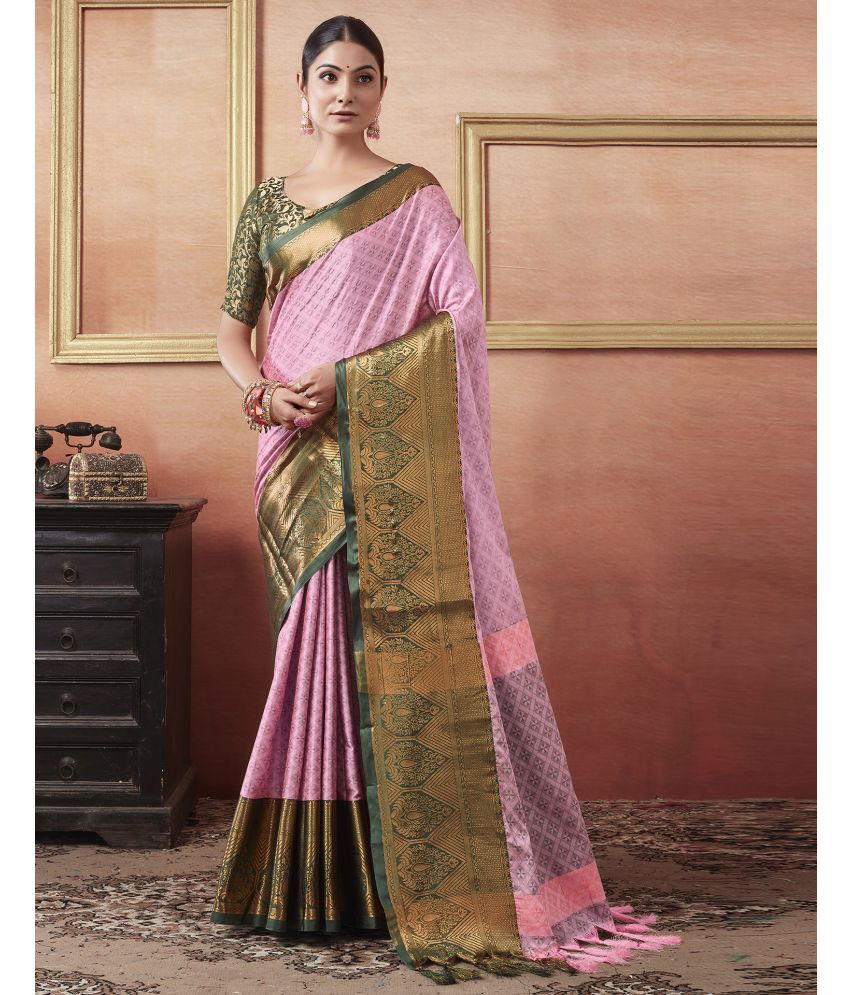     			Samah Cotton Silk Self Design Saree With Blouse Piece - Pink ( Pack of 1 )