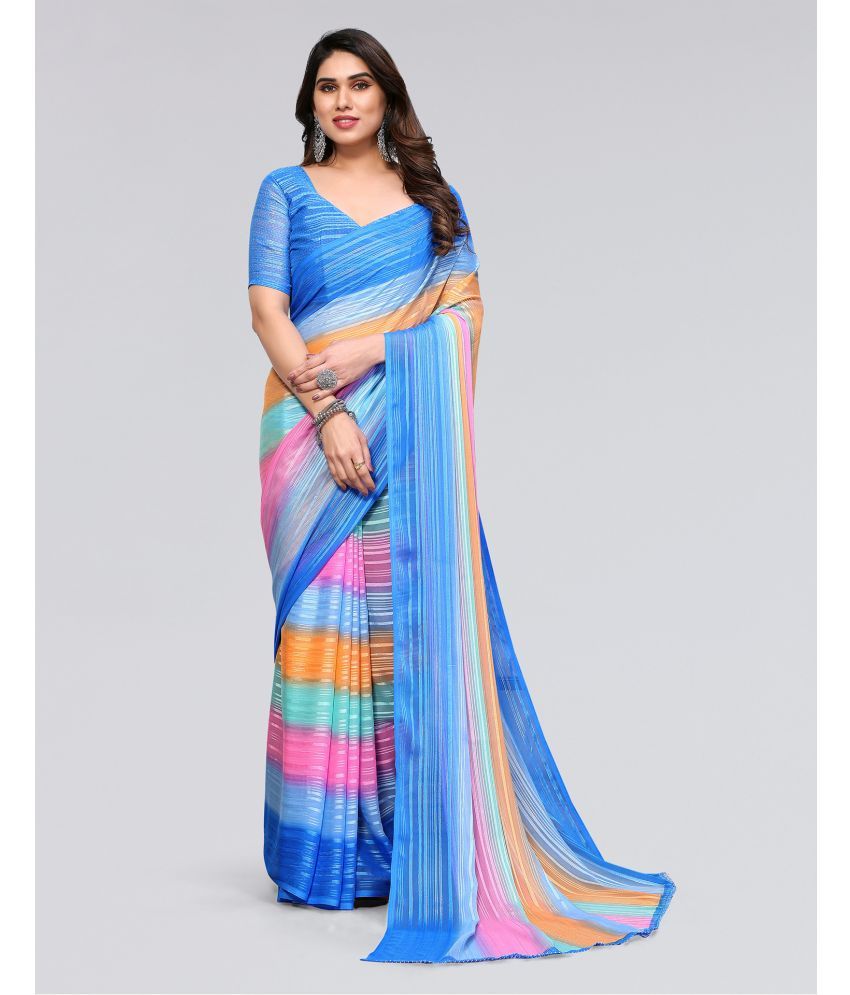     			Samah Georgette Printed Saree With Blouse Piece - Multicolor ( Pack of 1 )