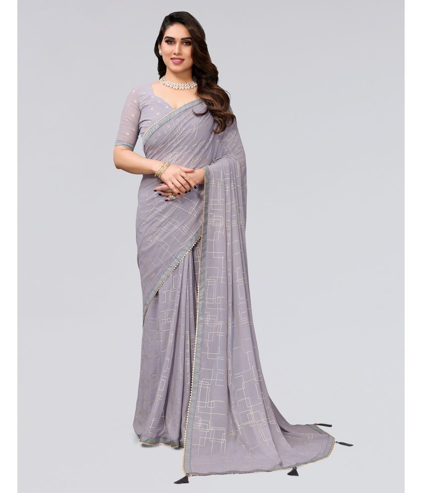     			Samah Georgette Printed Saree With Blouse Piece - Grey ( Pack of 1 )