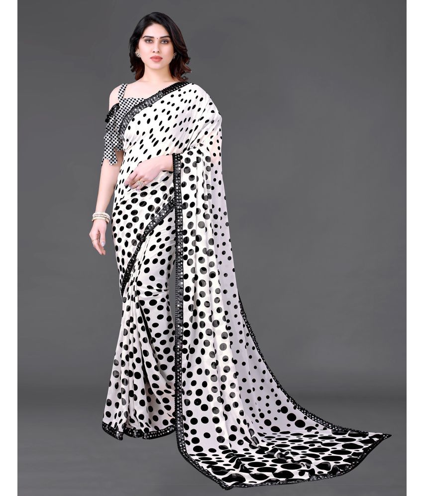     			Samah Georgette Printed Saree With Blouse Piece - White ( Pack of 1 )