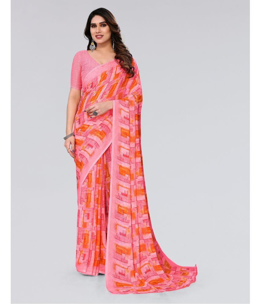     			Samah Georgette Printed Saree With Blouse Piece - Pink ( Pack of 1 )