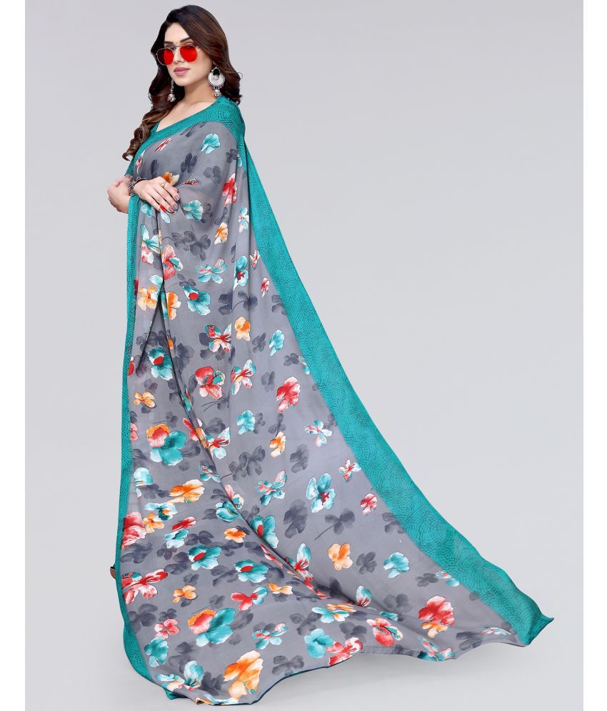     			Samah Georgette Printed Saree With Blouse Piece - Grey ( Pack of 1 )