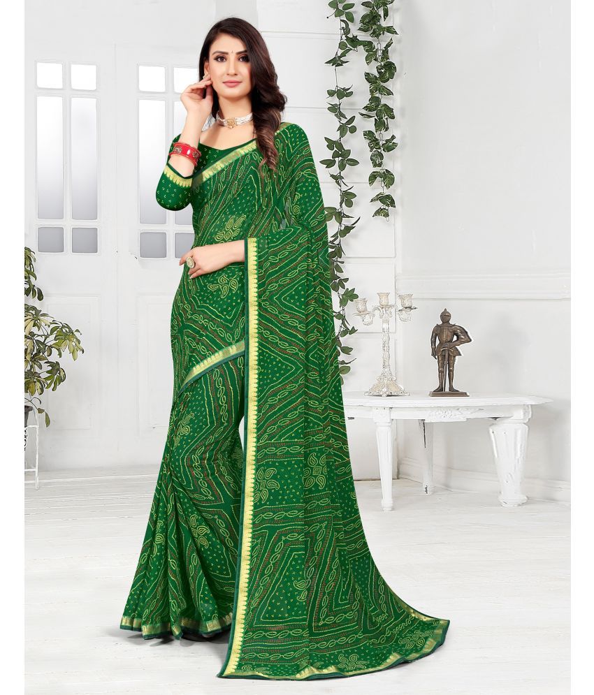     			Samah Georgette Printed Saree With Blouse Piece - Green ( Pack of 1 )