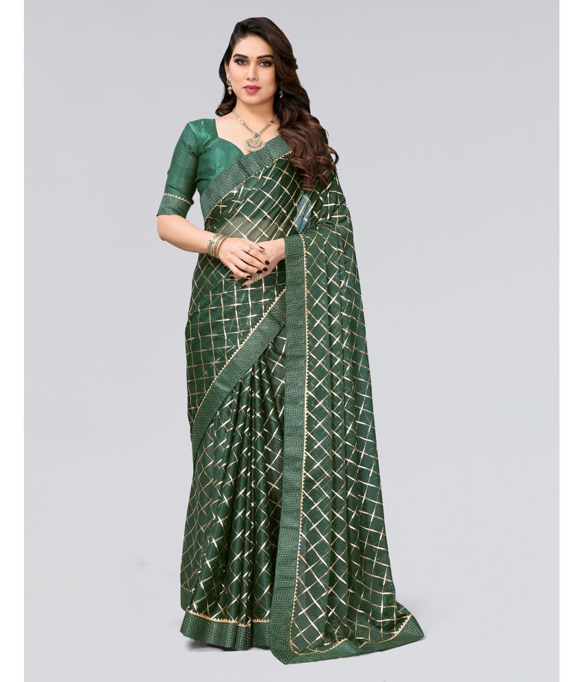     			Samah Lycra Printed Saree With Blouse Piece - Green ( Pack of 1 )