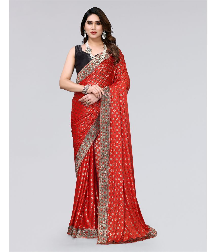     			Samah Lycra Printed Saree With Blouse Piece - Red ( Pack of 1 )