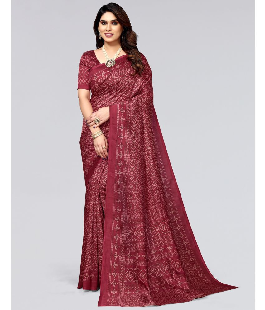     			Samah Silk Blend Printed Saree With Blouse Piece - Maroon ( Pack of 1 )