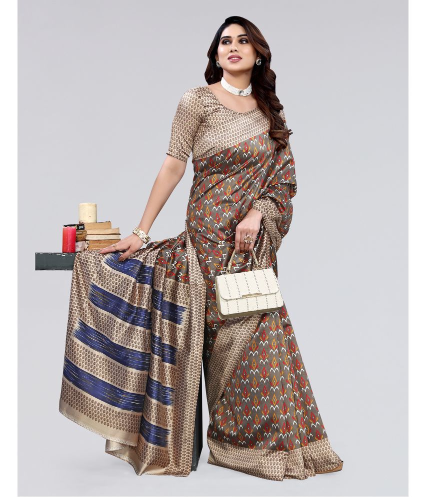     			Samah Silk Blend Printed Saree With Blouse Piece - Brown ( Pack of 1 )