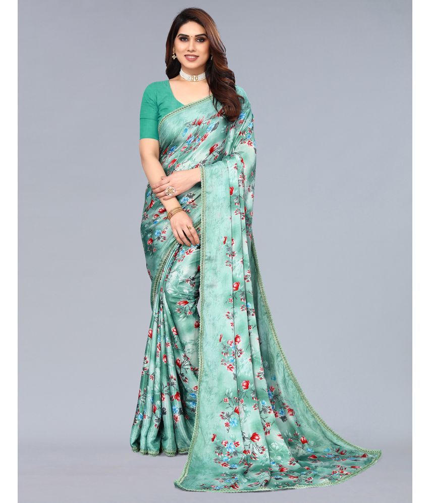     			Samah Silk Blend Printed Saree With Blouse Piece - Sea Green ( Pack of 1 )