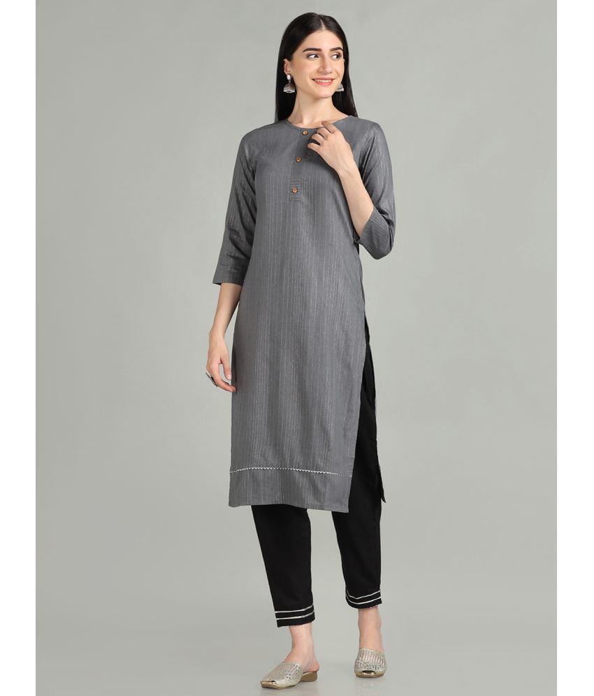     			Shaily Retails Cotton Printed Straight Women's Kurti - Grey ( Pack of 1 )