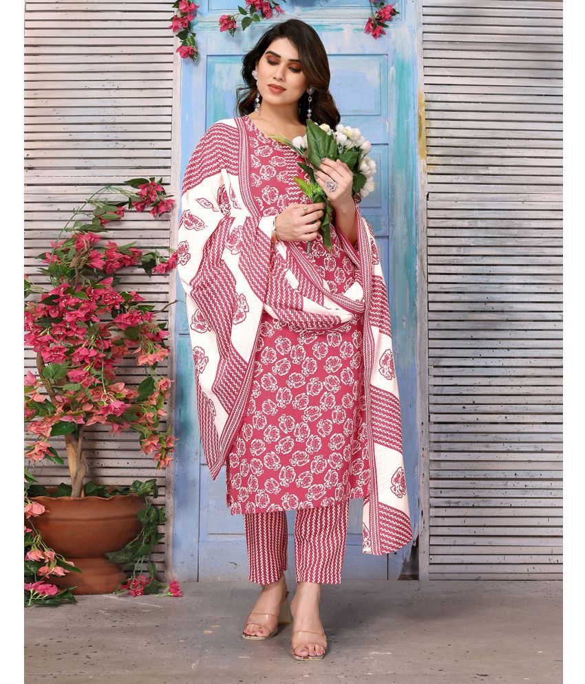     			Skylee Cotton Blend Printed Kurti With Pants Women's Stitched Salwar Suit - Pink ( Pack of 1 )