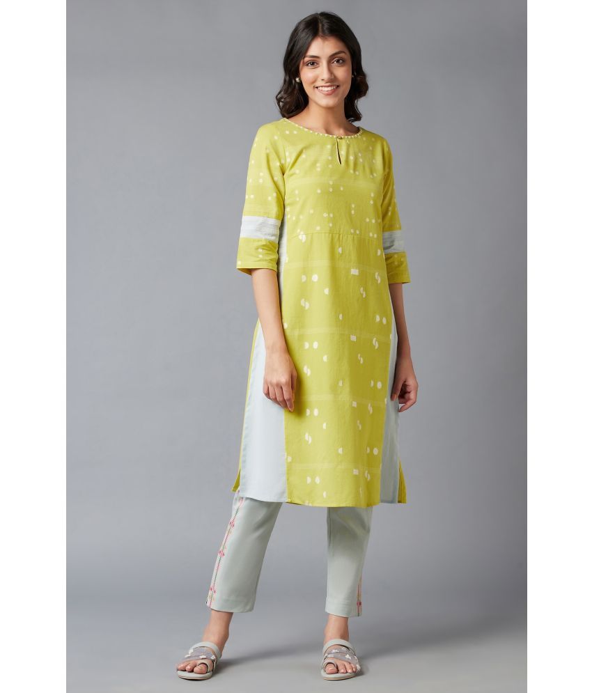     			W Cotton Blend Printed Straight Women's Kurti - Yellow ( Pack of 1 )