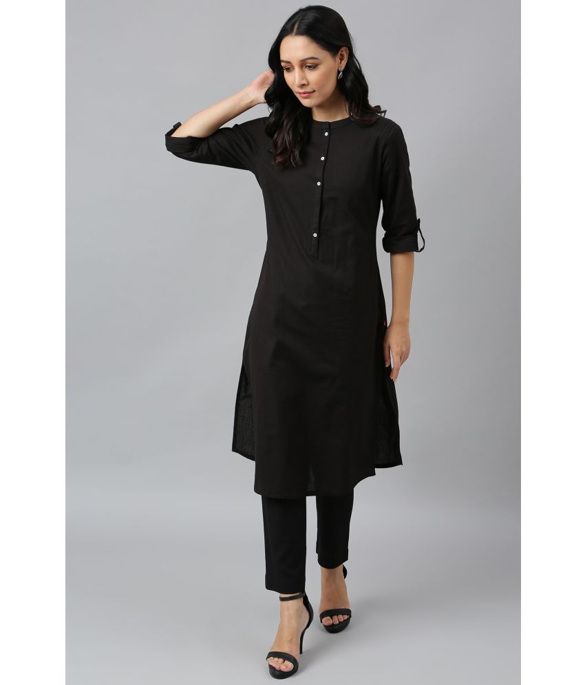     			W Cotton Blend Solid Straight Women's Kurti - Black ( Pack of 1 )