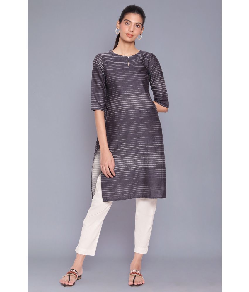     			W Cotton Blend Striped Straight Women's Kurti - Grey ( Pack of 1 )