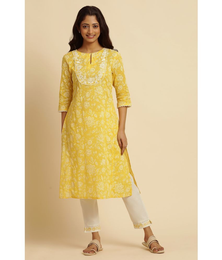     			W Cotton  Printed A-line Women's Kurti - Yellow ( Pack of 1 )