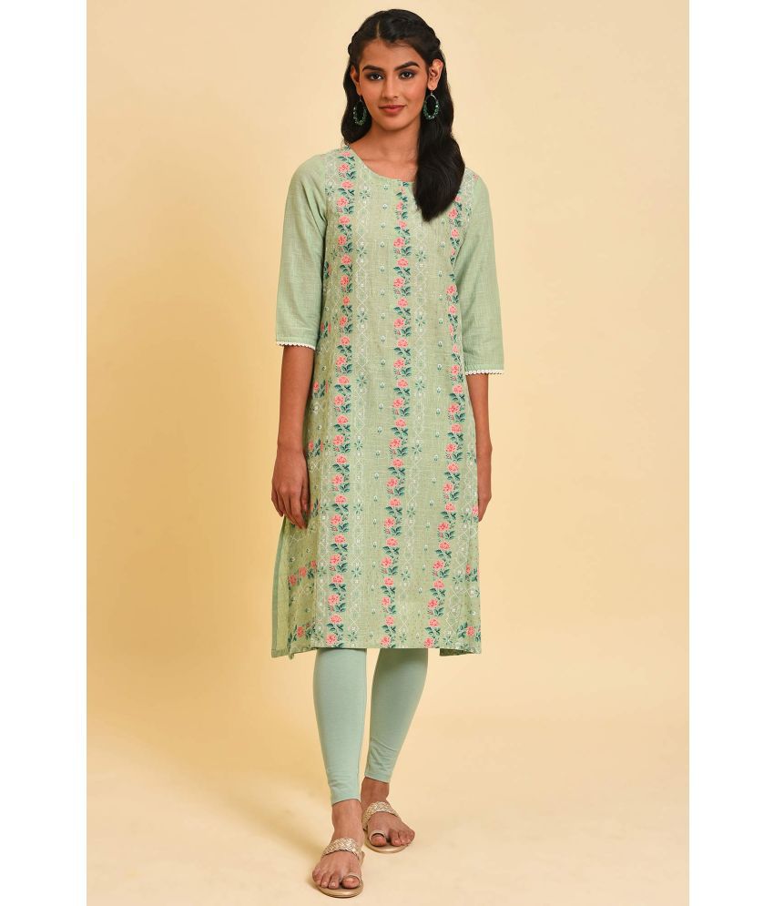     			W Cotton Printed A-line Women's Kurti - Green ( Pack of 1 )