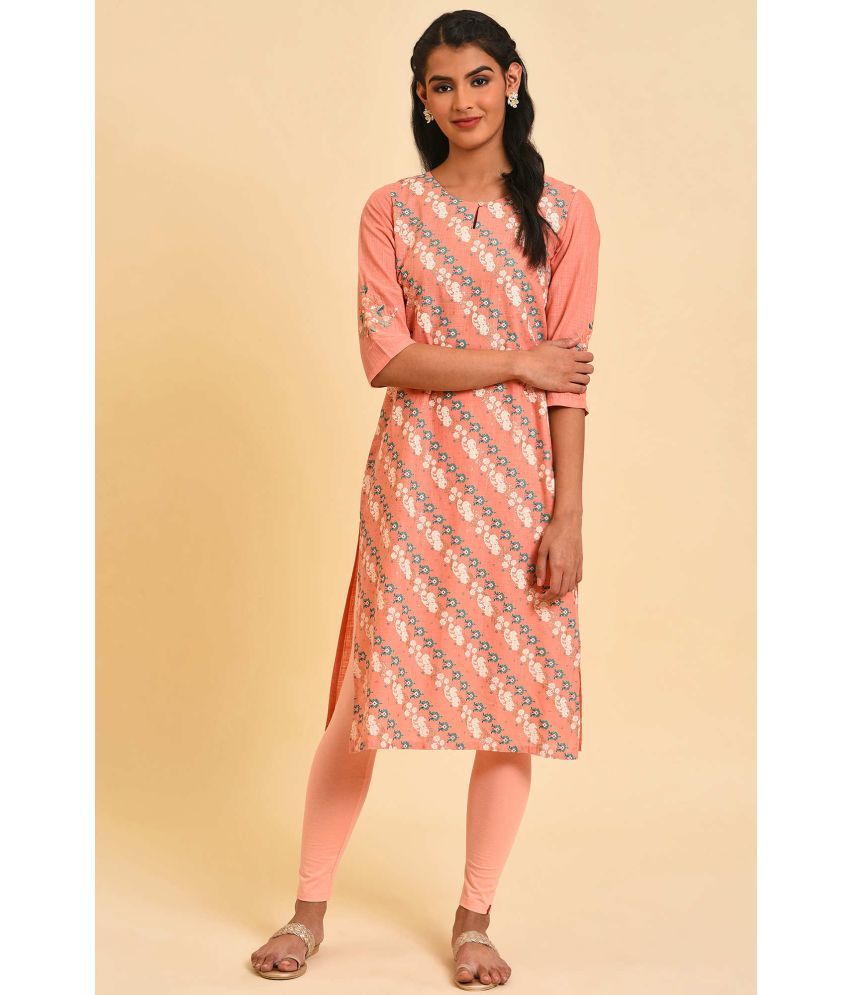     			W Cotton  Printed Straight Women's Kurti - Pink ( Pack of 1 )