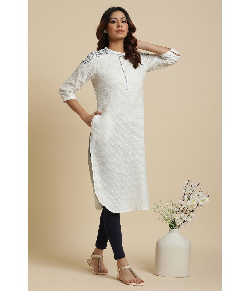     			W Cotton Solid Straight Women's Kurti - White ( Pack of 1 )