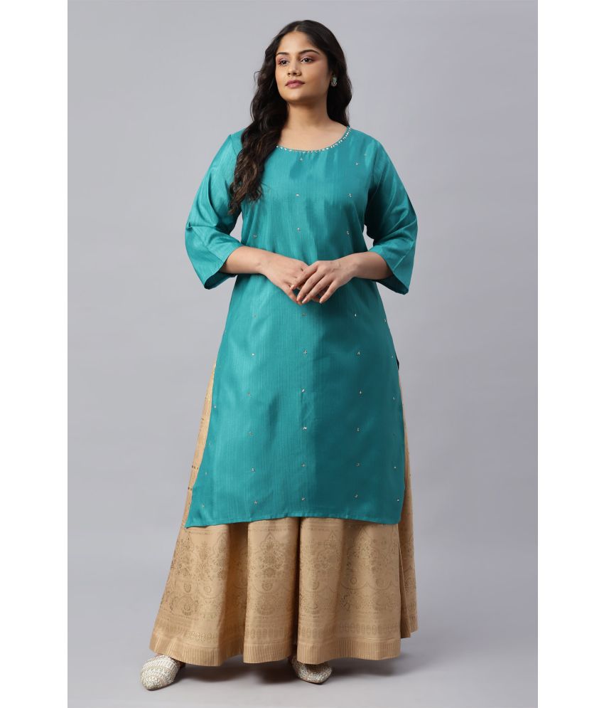     			W Polyester Solid Straight Women's Kurti - Teal ( Pack of 1 )