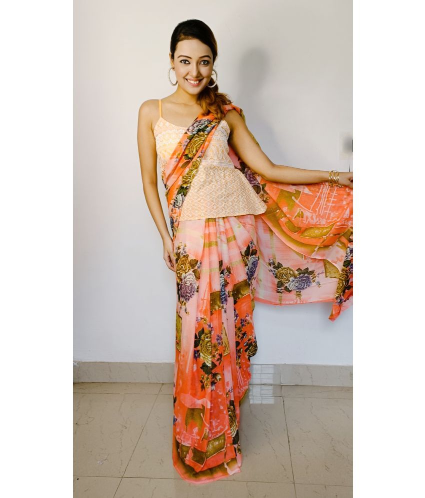     			ANAND SAREES Georgette Printed Saree With Blouse Piece - Orange ( Pack of 1 )