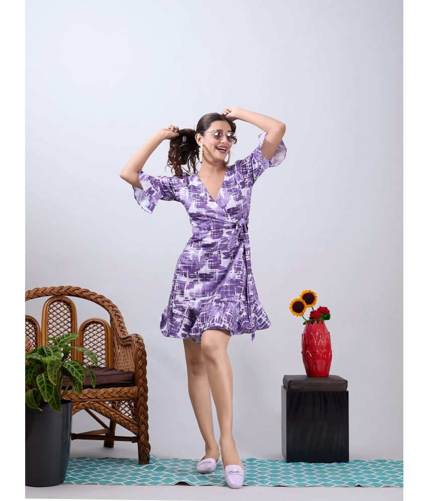     			Amarasha Crepe Printed Knee Length Women's Fit & Flare Dress - Purple ( Pack of 1 )