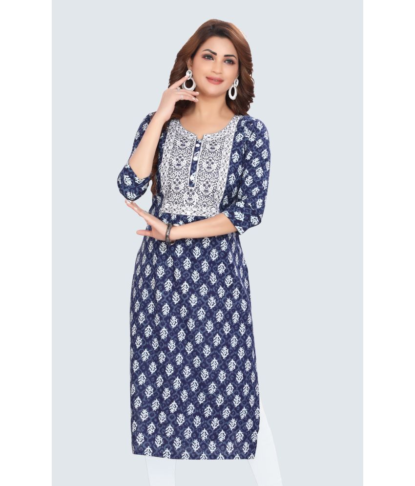     			Meher Impex Cotton Embroidered Straight Women's Kurti - Navy ( Pack of 1 )