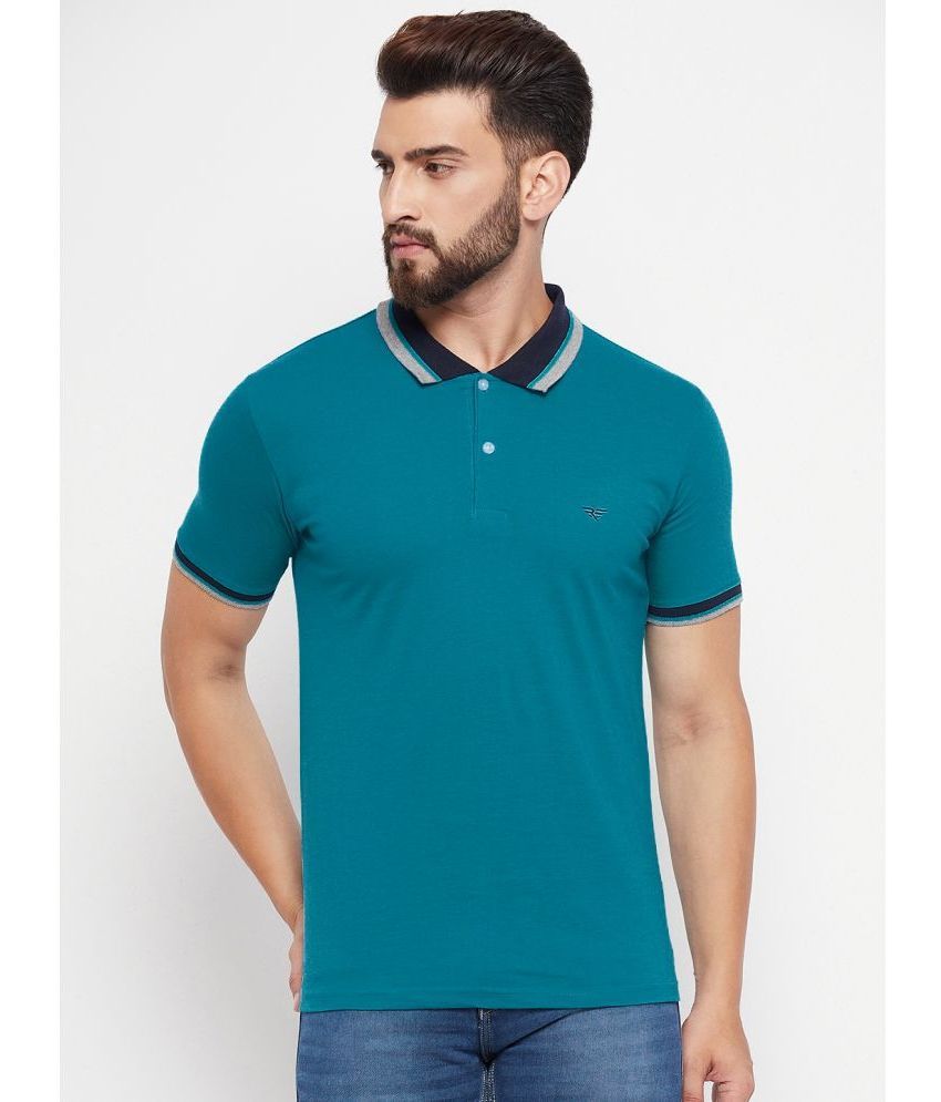     			Riss Cotton Blend Regular Fit Solid Half Sleeves Men's Polo T Shirt - Turquoise ( Pack of 1 )