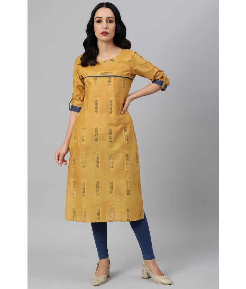     			W Cotton Blend Solid Straight Women's Kurti - Yellow ( Pack of 1 )