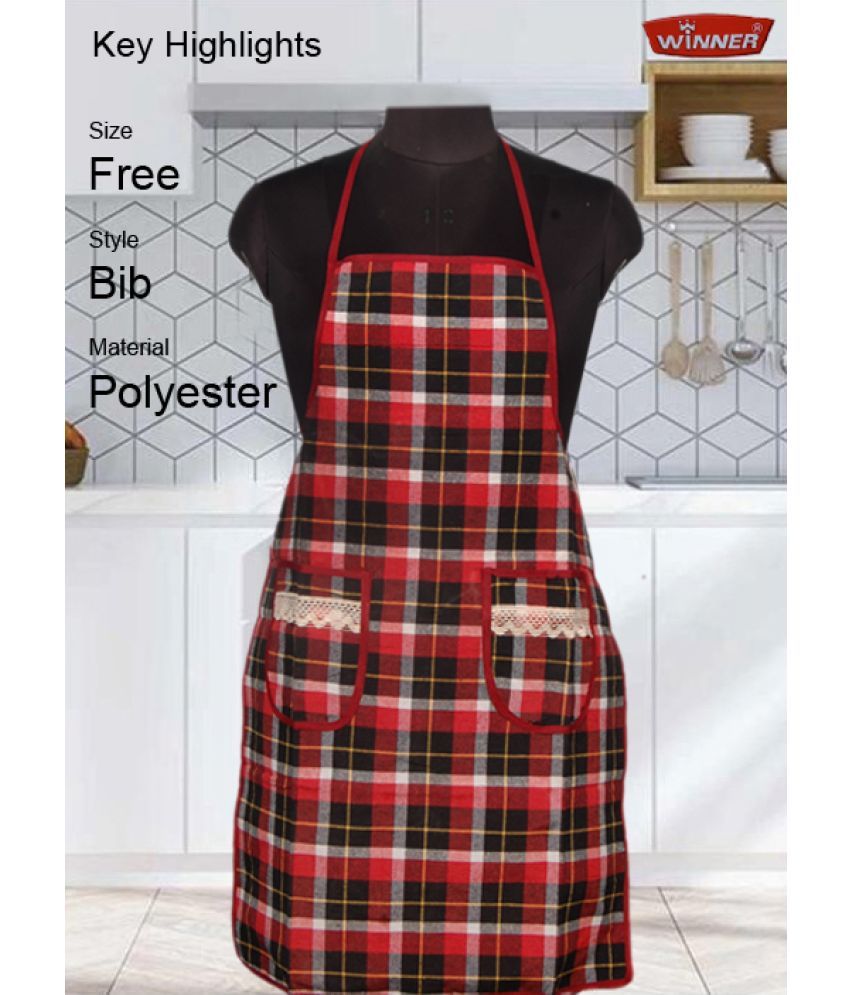     			WINNER Polyester Checks Kitchen Apron with 2 Center Pocket ( Pack of 1 )