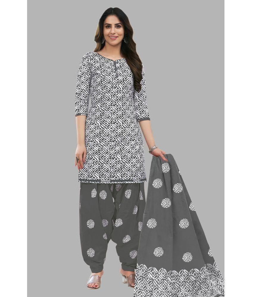     			shree jeenmata collection Cotton Printed Kurti With Patiala Women's Stitched Salwar Suit - White ( Pack of 1 )