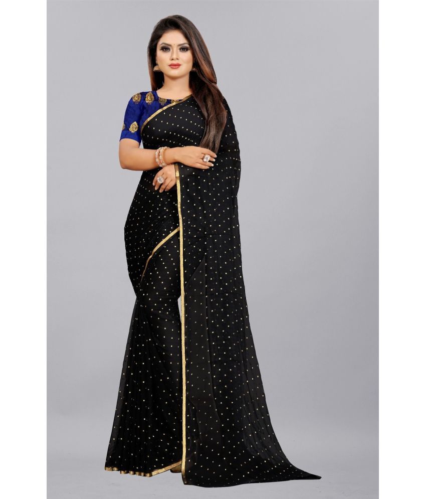     			Aardiva Chiffon Printed Saree With Blouse Piece - Black ( Pack of 1 )