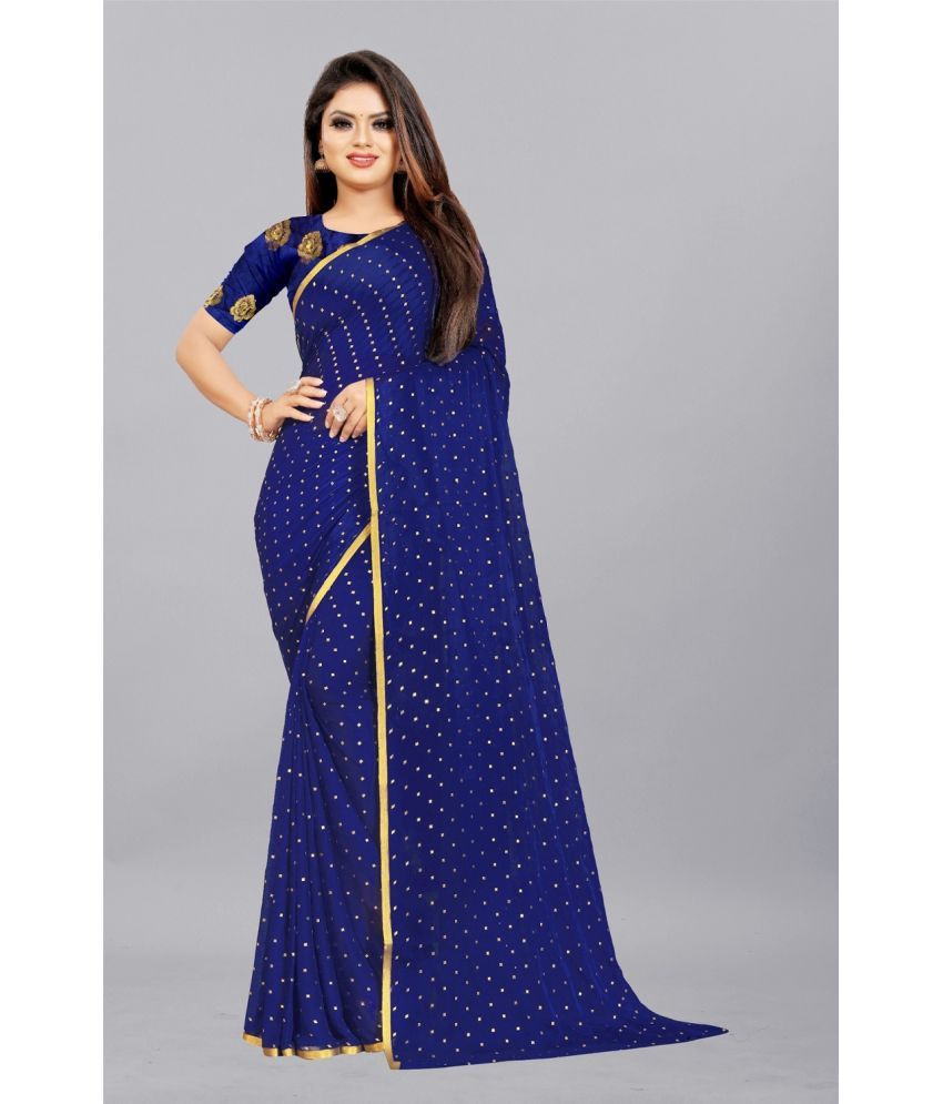     			Aardiva Chiffon Printed Saree With Blouse Piece - Navy Blue ( Pack of 1 )