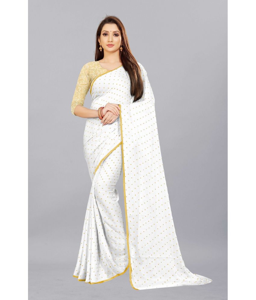     			Aardiva Chiffon Printed Saree With Blouse Piece - White ( Pack of 1 )