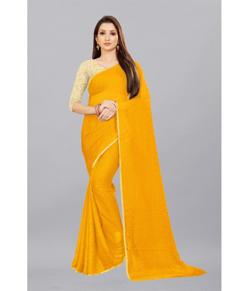     			Aardiva Chiffon Printed Saree With Blouse Piece - Yellow ( Pack of 1 )