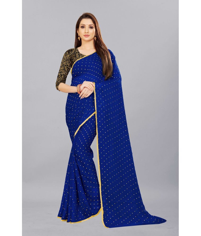     			Aardiva Chiffon Printed Saree With Blouse Piece - Navy Blue ( Pack of 1 )