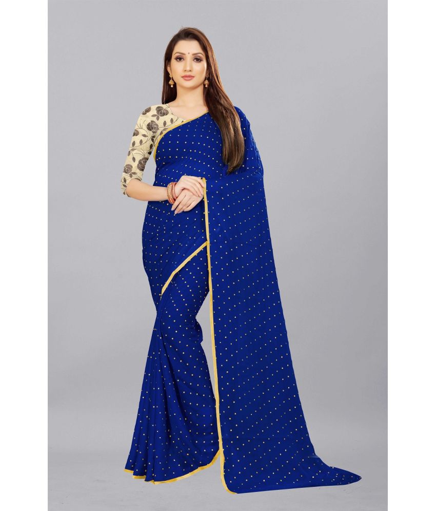     			Aardiva Chiffon Printed Saree With Blouse Piece - Navy Blue ( Pack of 1 )