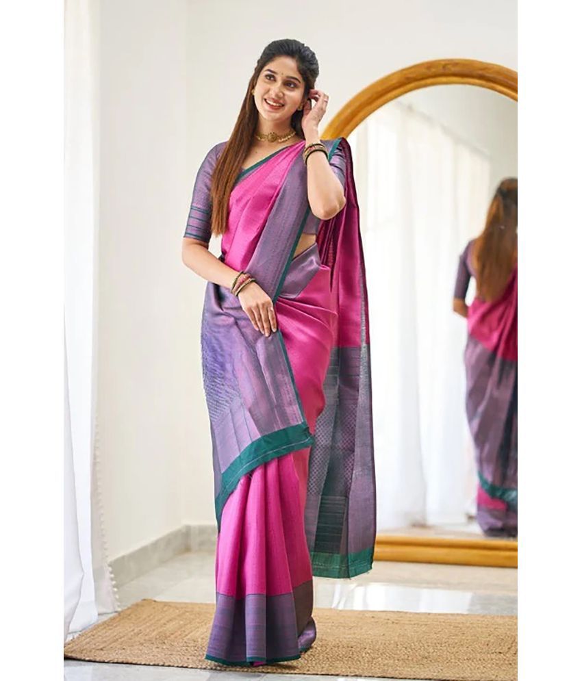     			Anjanaya  sarees Banarasi Silk Woven Saree With Blouse Piece - Pink ( Pack of 1 )