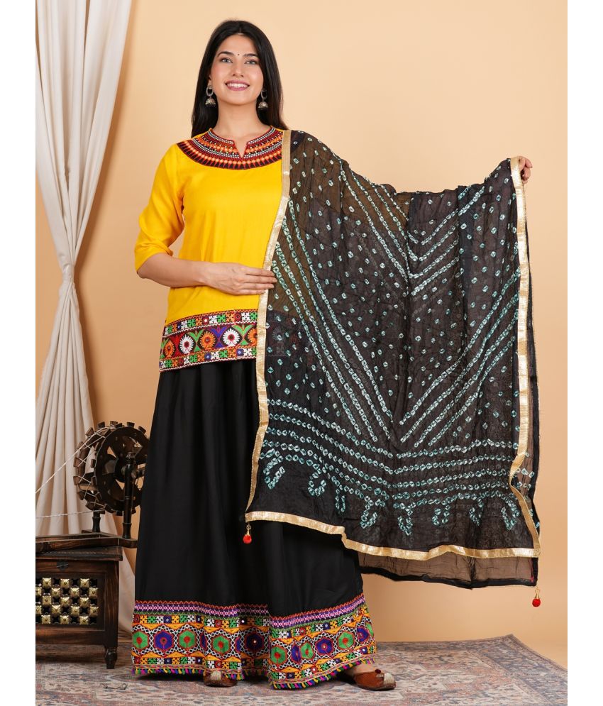     			CANVIR Rayon Embroidered Ethnic Top With Skirt Women's Stitched Salwar Suit - Black ( Pack of 1 )