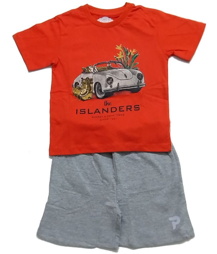     			Cherry Tree Orange Cotton Blend Boys T-Shirt & Shorts ( Pack of 1 )