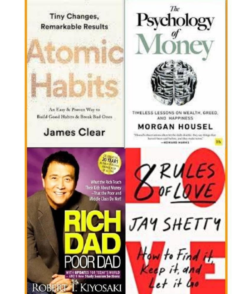     			( Combo of 4 books ) Atomic Habits + The Psychology of Money + Rich Dad Poor Dad + 8 Rules of Love - paperback