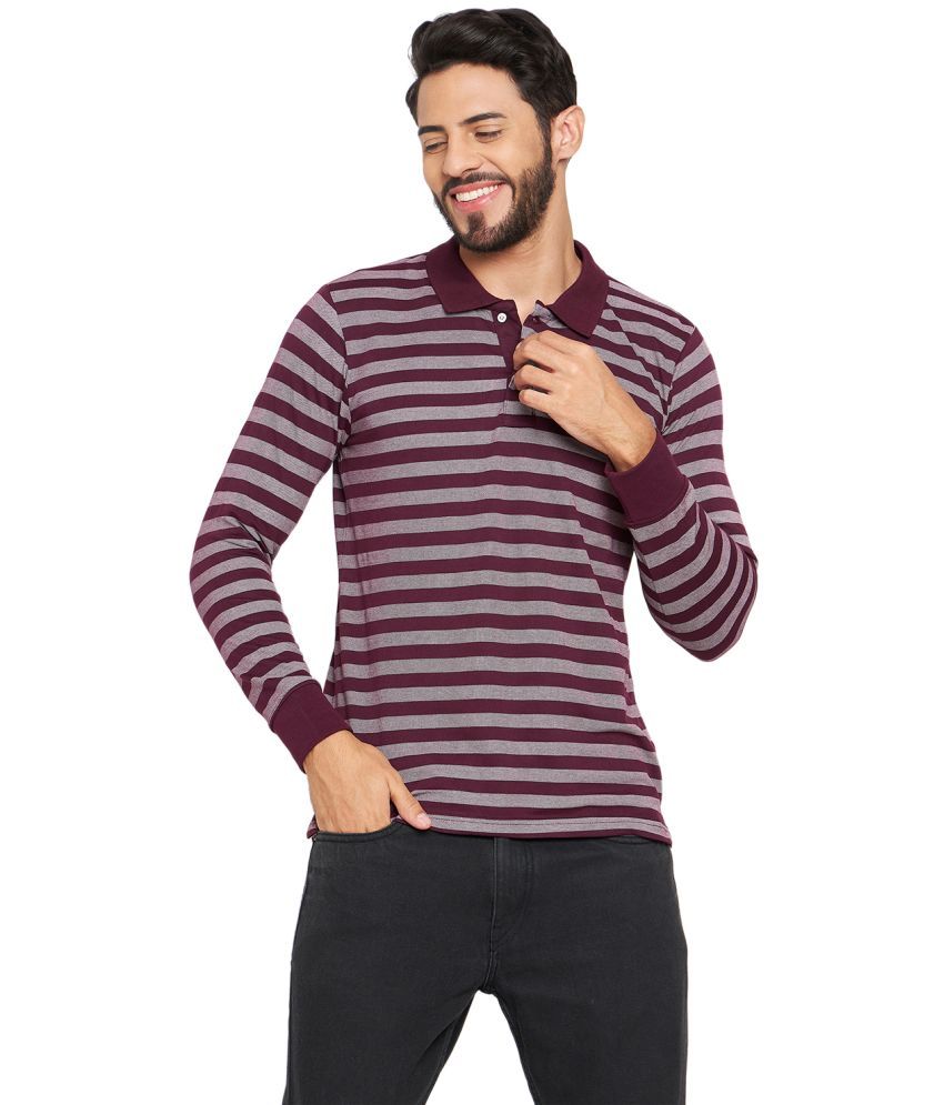     			Duke Cotton Blend Slim Fit Striped Full Sleeves Men's Polo T Shirt - Maroon ( Pack of 1 )