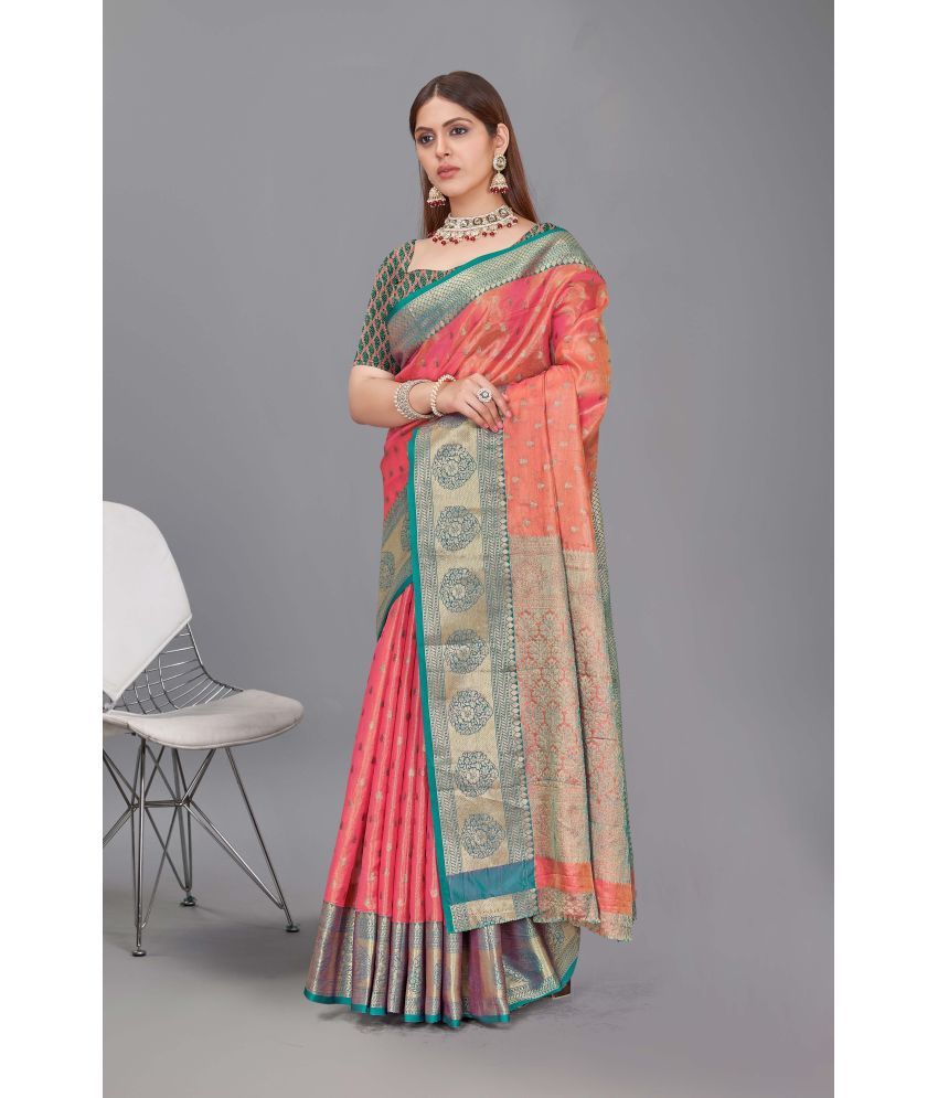     			ELITE WEAVES Tissue Woven Saree With Blouse Piece - Peach ( Pack of 1 )