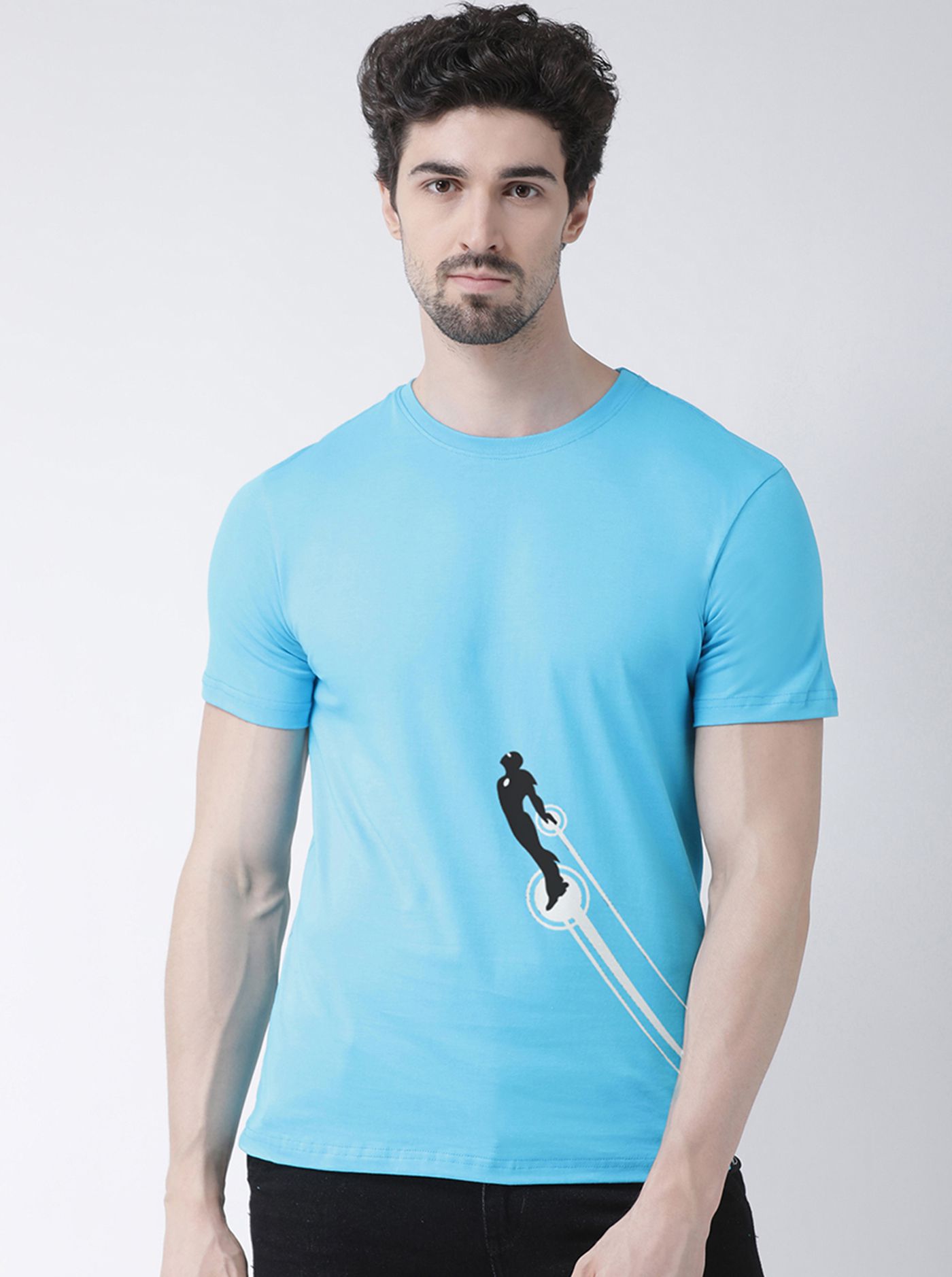     			Friskers 100% Cotton Slim Fit Printed Half Sleeves Men's T-Shirt - Turquoise ( Pack of 1 )