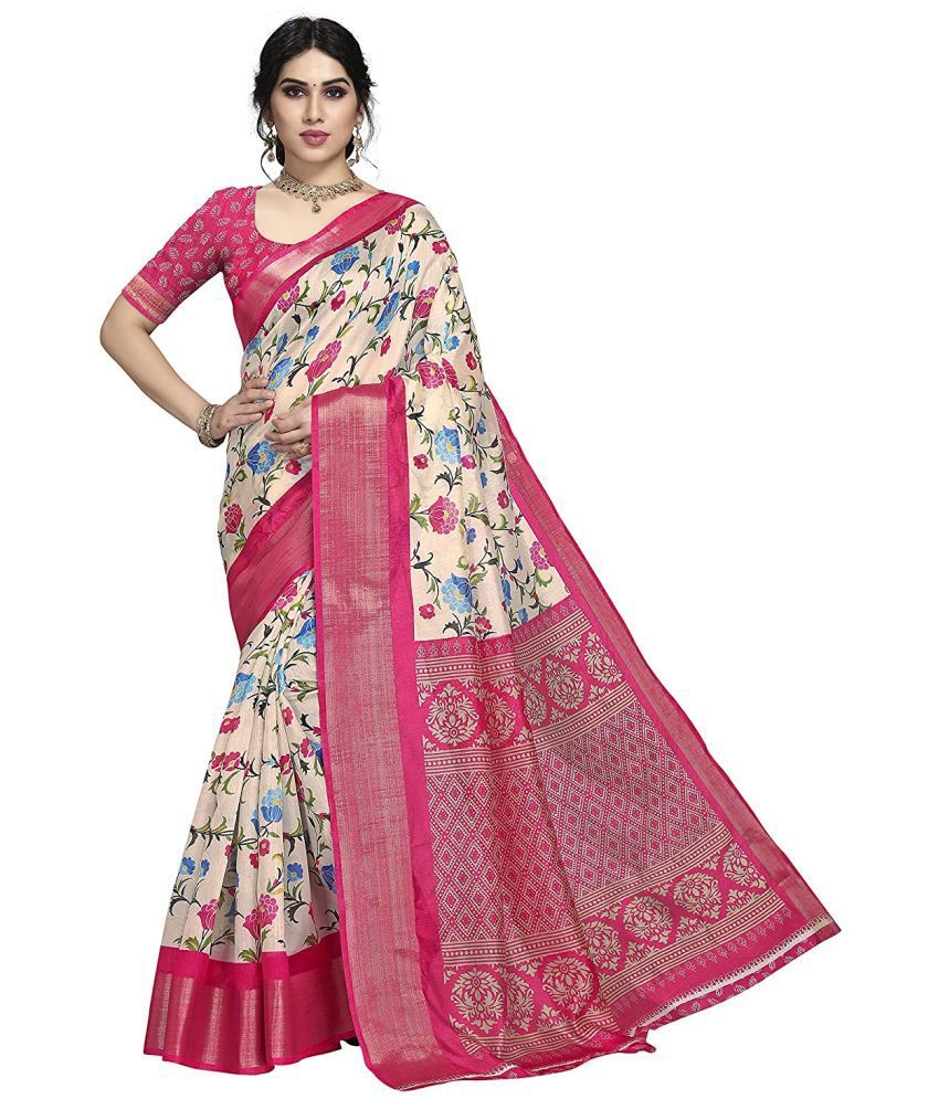     			Grubstaker Cotton Printed Saree With Blouse Piece - Pink ( Pack of 1 )
