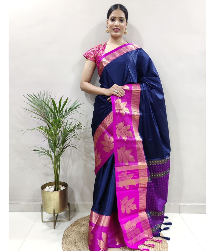     			JULEE Banarasi Silk Embellished Saree With Blouse Piece - Blue ( Pack of 1 )