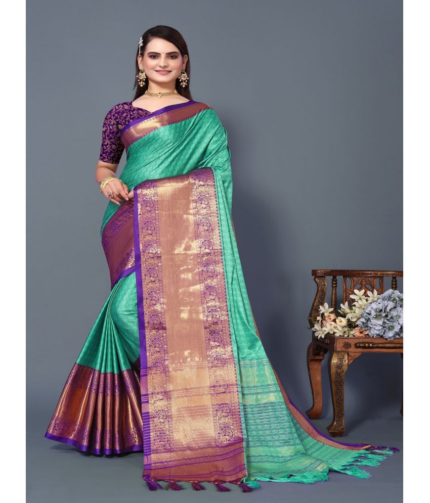     			JULEE Banarasi Silk Embellished Saree With Blouse Piece - Rama ( Pack of 1 )