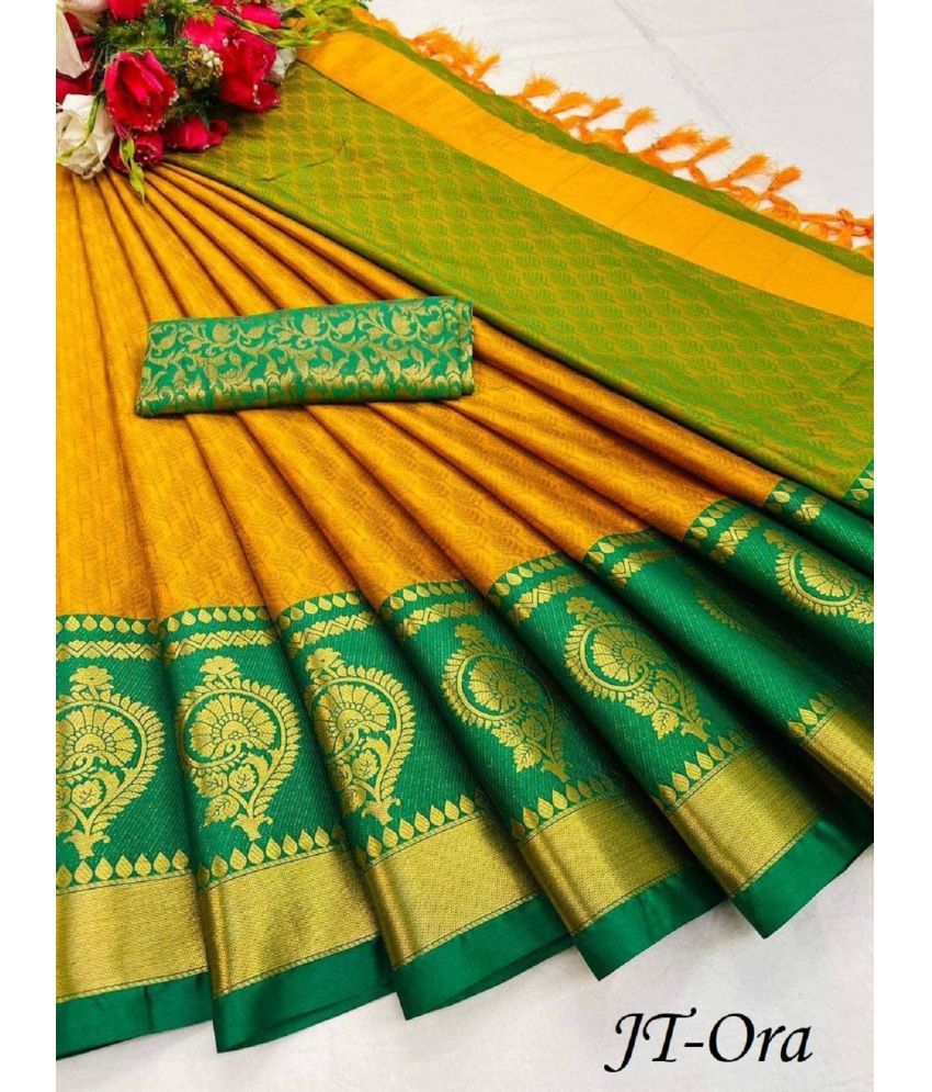     			JULEE Banarasi Silk Embellished Saree With Blouse Piece - Green ( Pack of 1 )