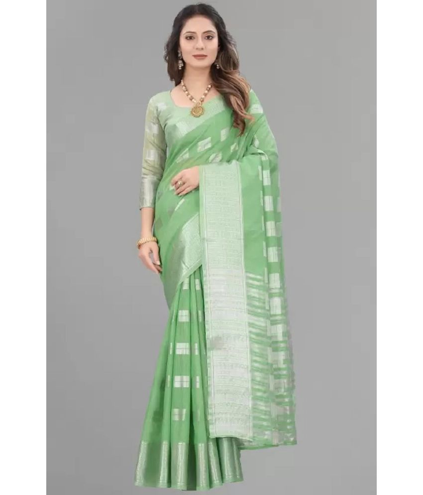     			JULEE Banarasi Silk Embellished Saree With Blouse Piece - Sea Green ( Pack of 1 )