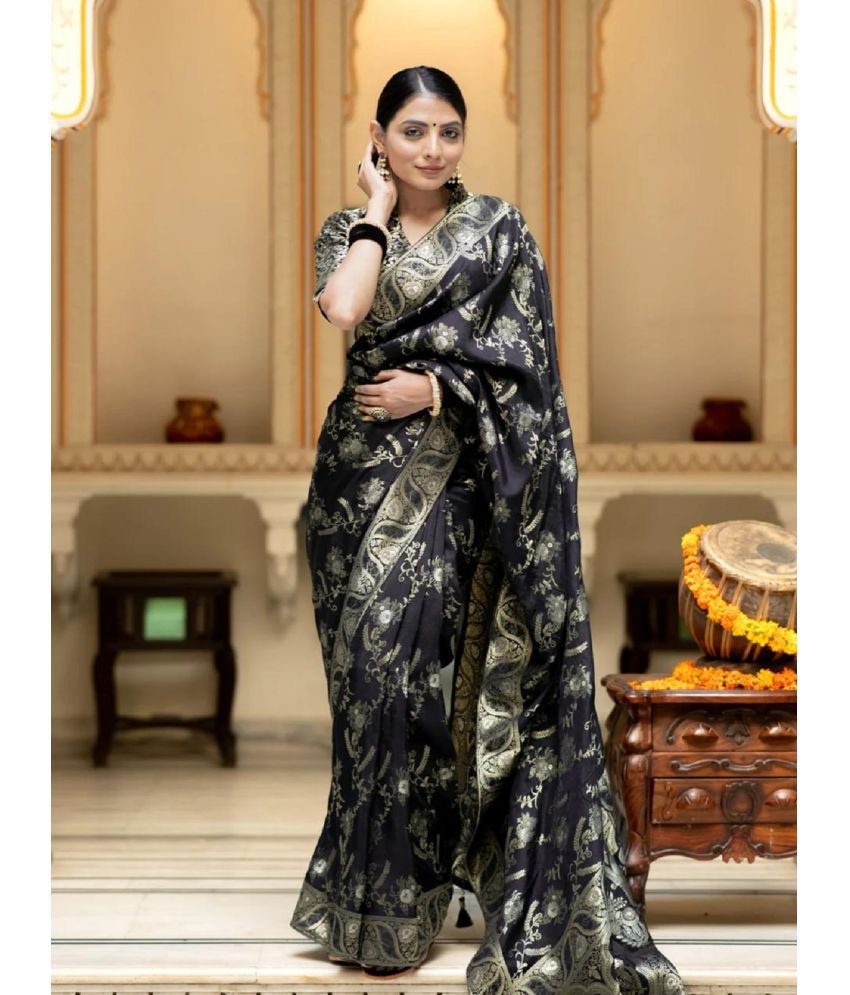     			JULEE Banarasi Silk Embellished Saree With Blouse Piece - Black ( Pack of 1 )