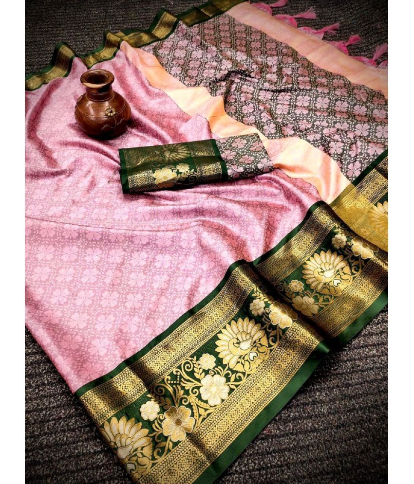     			JULEE Cotton Silk Embellished Saree With Blouse Piece - Pink ( Pack of 1 )